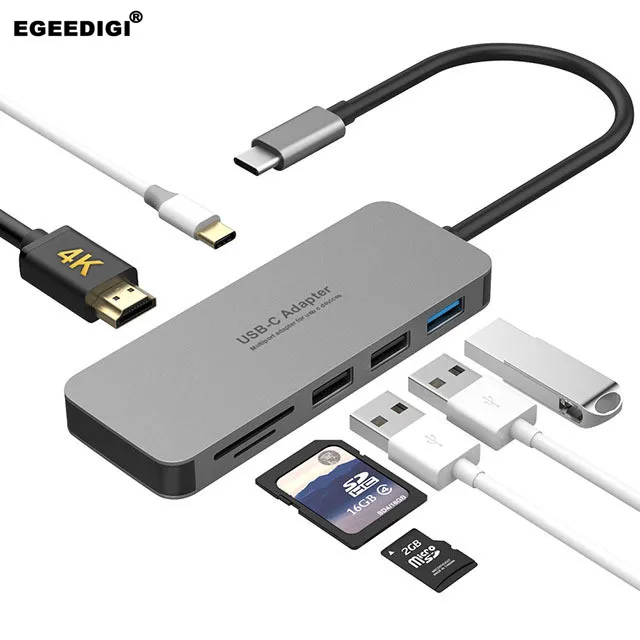 

Egeedigi USB C HUB Type C to 3 Port USB 3.0 HDMI HUB Adapter Dock USB-C 3.1 PD Charge for MacBook Pro Huawei P30/P20 Samsung S10