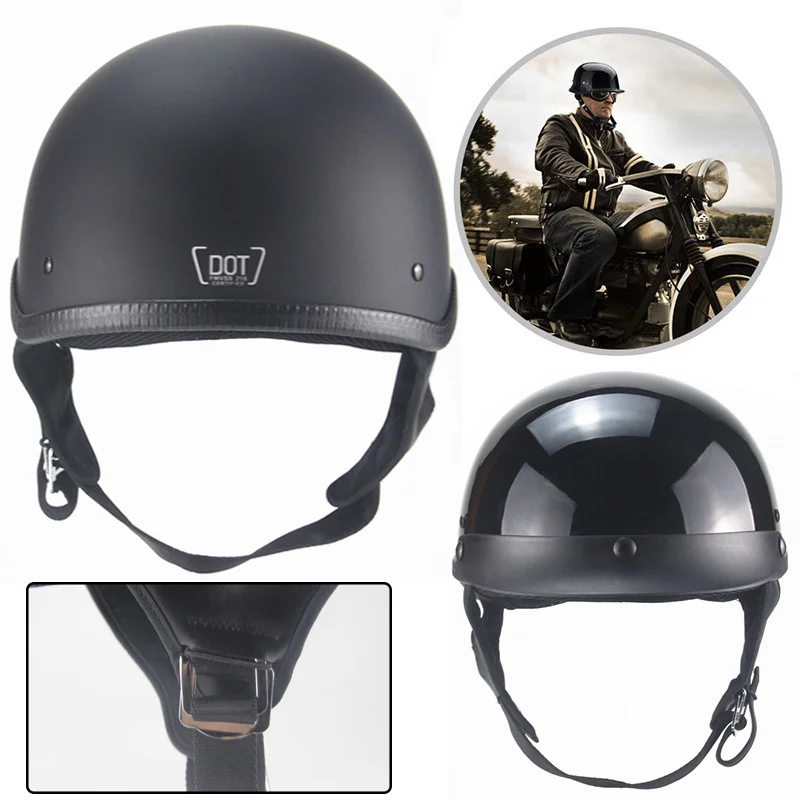 

DOT Motorcycle German Half Open Face Helmet Chopper Cruiser Bike Scooter Cap Hat Black