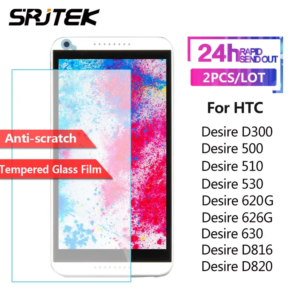 

2 PCS/LOT Srjtek Tempered Glass Film Screen Protector For HTC Desire 300 500 510 A11 530 D620G 626 D626G 630 816 816G 820 D820