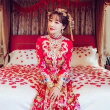 Модные современные китайские свадебные платья Qipao Китайские Восточные платья красные атласные Cheongsam для невесты длинные традиционные женские винтажные