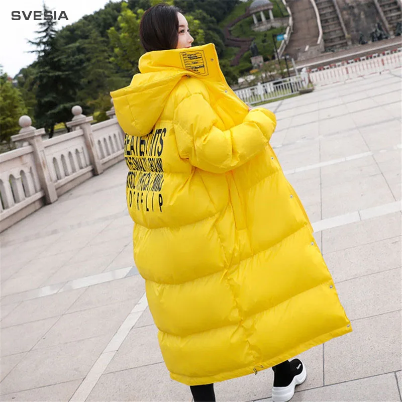 SVESIA Winter Women's Parkas Trend Letter Hooded Women Parka Coats Jackets