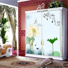 Индивидуальные стеклянная паста стеклянная пленка непроницаемые раздвижные двери наклейки на шкаф чернила пленка лотоса