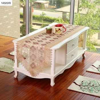 

vezon New Hot 40*200cm Elegant Full Lace Table Runner White Delicate Polyester Lace Table Towel Cloth Overlays for Wedding