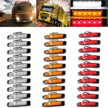 

30Pcs 6 LED 12V Side Marker Indicators Lights Lamp for Car Truck Trailer Lorry (Red, Yellow and White)