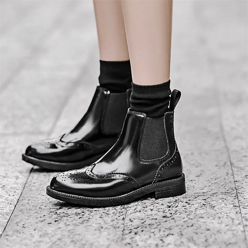 

NAYIDUYUN US4.5-US9 Women Shoes Black Slip On Chelsea Boots Round Toe Low Heel Punk Party Riding Oxfords Hi-Top Casual Shoes