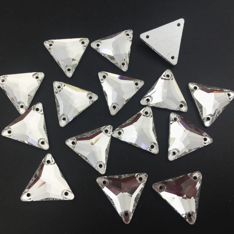 투명/크리스탈 AB 유리 크리스탈 삼각형 라인석 12mm 16mm 22mm, 바느질 3 구멍 스톤 DIY 의류 쥬얼리 스톤