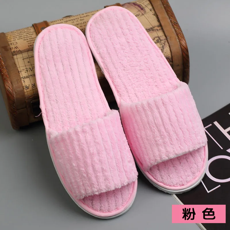 10 pairs Disposable Slippers Hotel Beauty Salon Room open toe Slippers Washable terry cloth Couple big size Slippers - Цвет: open toe pink