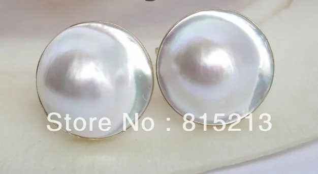 

wb00199 Stunning 19mm white South Sea Mabe Pearl Earrings 14KGP