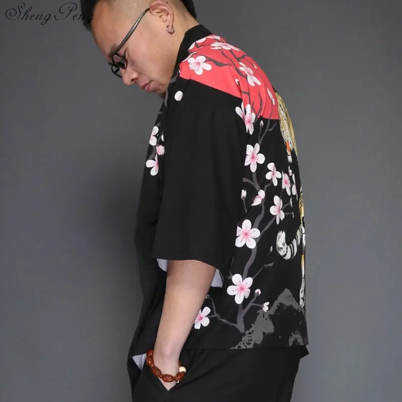 Кимоно yukata kimino haori кимоно для мужчин черный японский топ с принтом японская