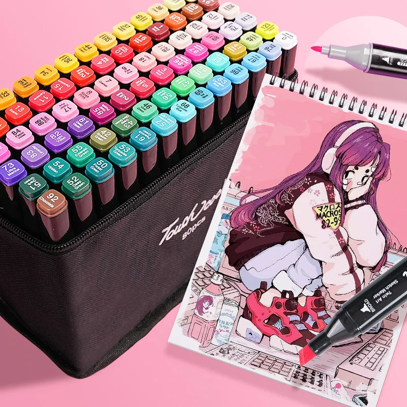 

Markers Pen Set 30/40/60/80/168 Color Animation Sketch Marker Dual Head Drawing Art Brush Pens Alcohol Based Art Supplies