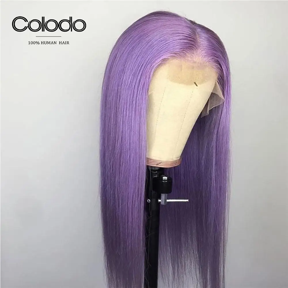 

COLODO Purple Color 13x6 Lace Front Human Hair Wigs With Baby Hair Pre Plucked Brazilian Remy Straight Wigs For Black Women