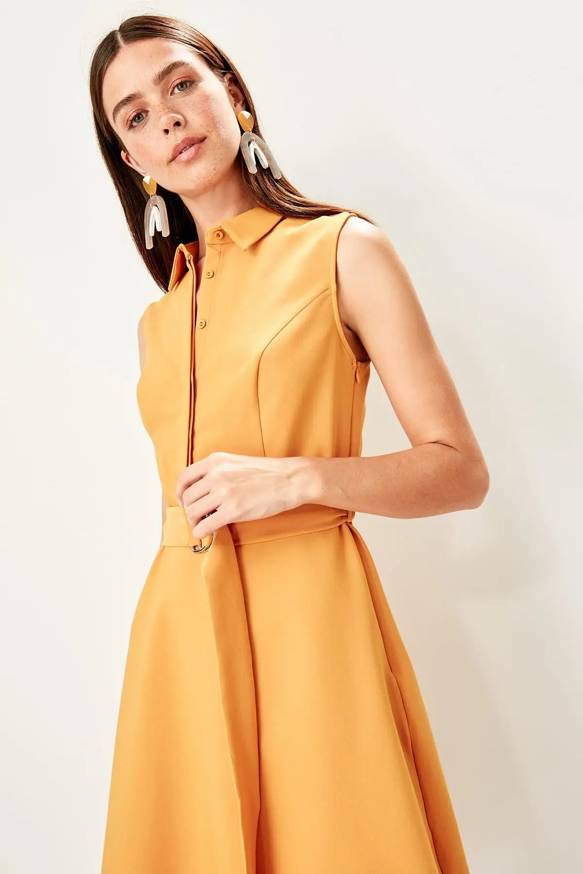 Trendyol абрикосовое платье с поясом TWOSS19BB0502|Платья| |