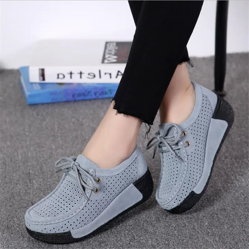 

QIUBOSS 2018 Women Flats Platform Shoes Suede Leather Lace up women Moccasins Creepers slipony Female Casual Summer Shoes Q11