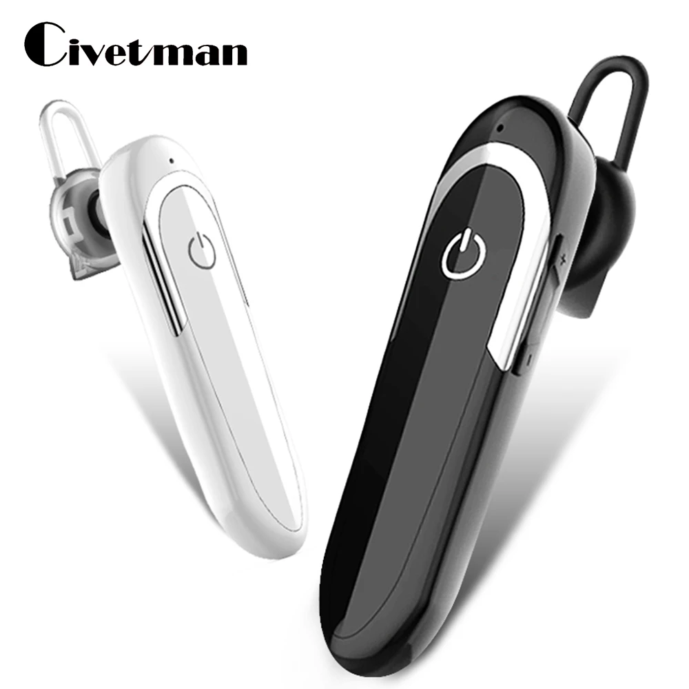 Civetman Hand-free Wireless Bluetooth Earphone Mini Business Headset Headphones with Mic Music Play Time for Mobile Phones
