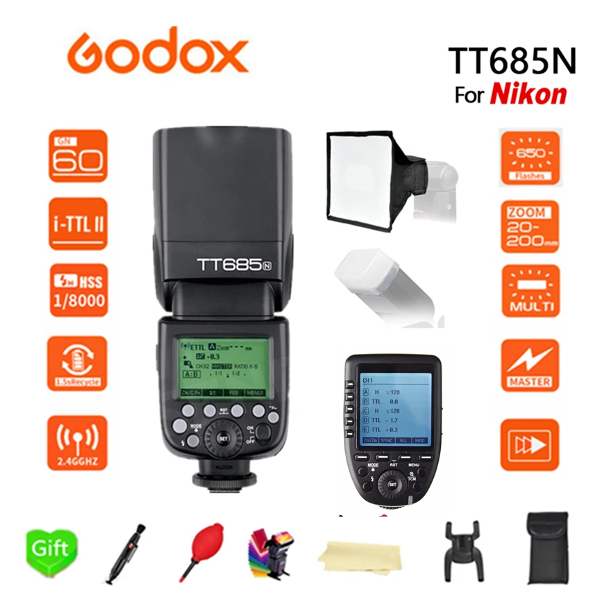 

Godox TT685N 2.4G HSS 1/8000s i-TTL GN60 Wireless Speedlite Flash + Xpro-N Transmitter for Nikon D800 D700 D7100 D5200 D5100 D70