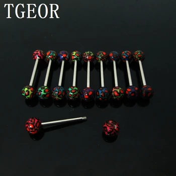 

Hot wholesale 10pcs 1.6*16*6/6mm Thermal Transfer rainbow leopard acrylic piercing STRAIGHT barbell tongue ring free shipping