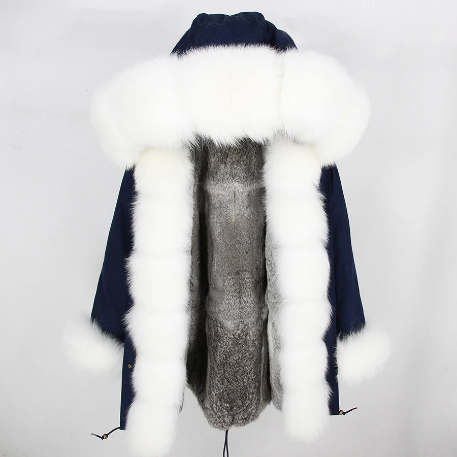 Пальто с натуральным мехом, длинная парка, зимняя куртка для женщин, Воротник из натурального Лисьего меха, капюшон, подкладка из натурального кроличьего меха, Толстая теплая уличная одежда, бренд