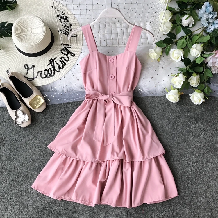 

Women Thin Double-layer Sweet Casual Dress Lady Sexy Summer Sleeveless Party Night Club Vestidos Verano F391