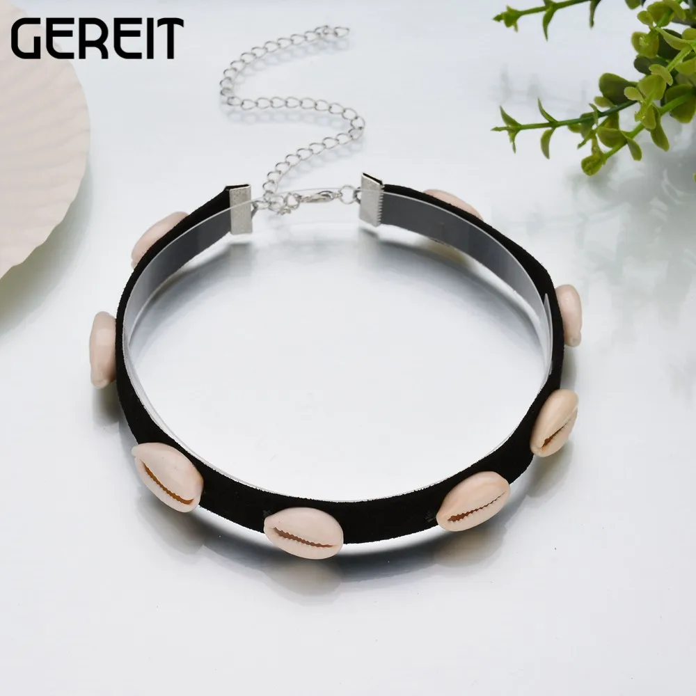 

GEREIT Summer Beach Bohemian Velvet Choker Necklace Jewelry Women Sea Shell Choker Necklace Natural Collier Femme Costume Bijoux