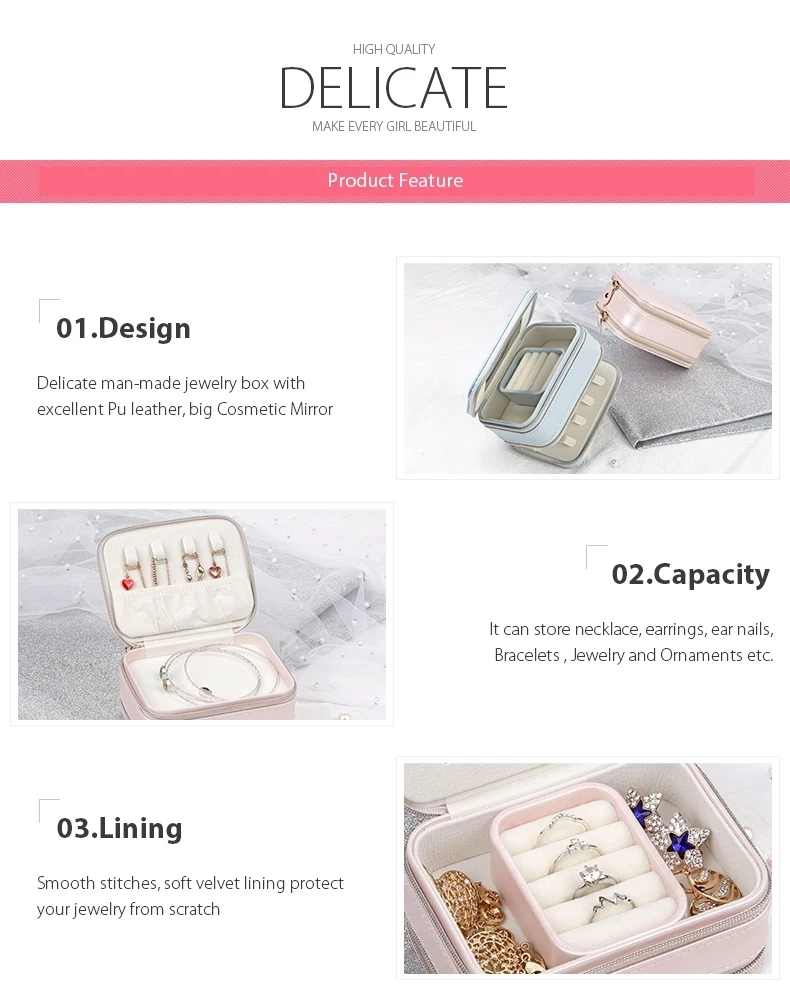 Jewelry Box Portable Storage Organizer Zipper  (3)