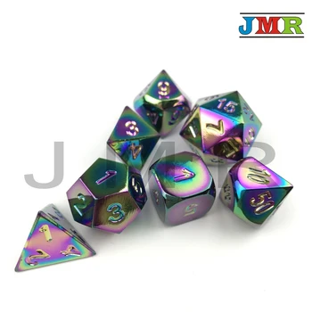 

Polyhedral Rainbow Color 7-die Set Dados Metal for Rpg Dice Rolling,Set of D4 D8 D10 D10% D12 D20 Dnd with Iron Box