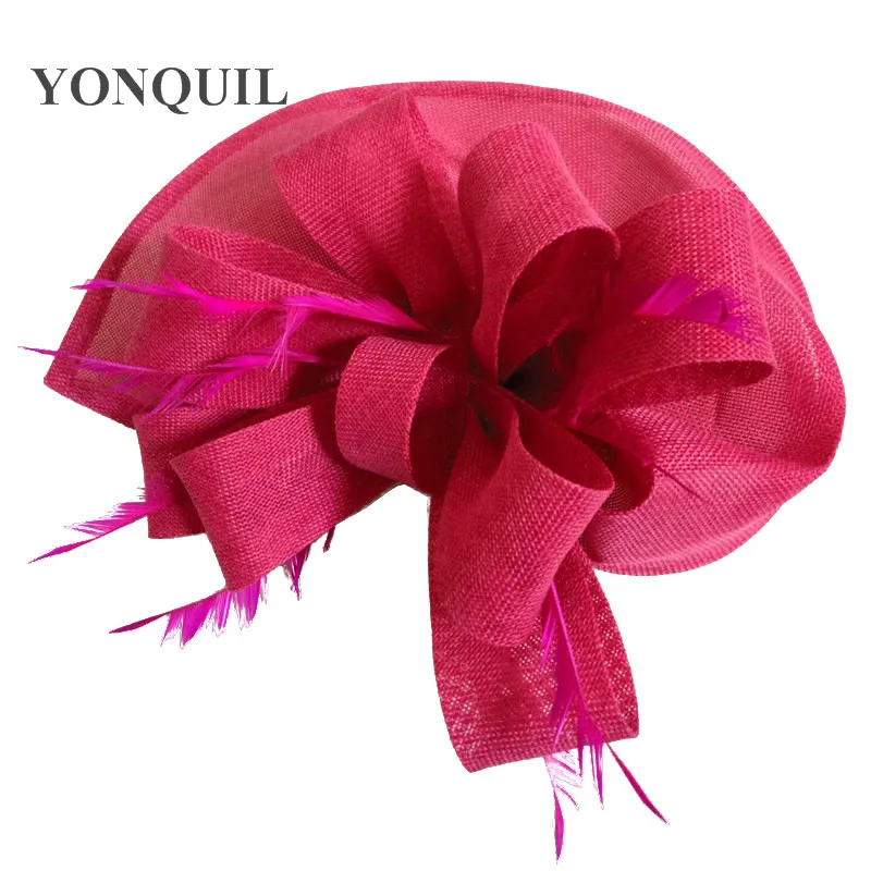 Перья ярко-синего цвета вуалетки гонок шляпы для женщин Элегантный красный петля чародейная шляпа Девушки Дамы Формальное свадебное платье шляпы SYF66