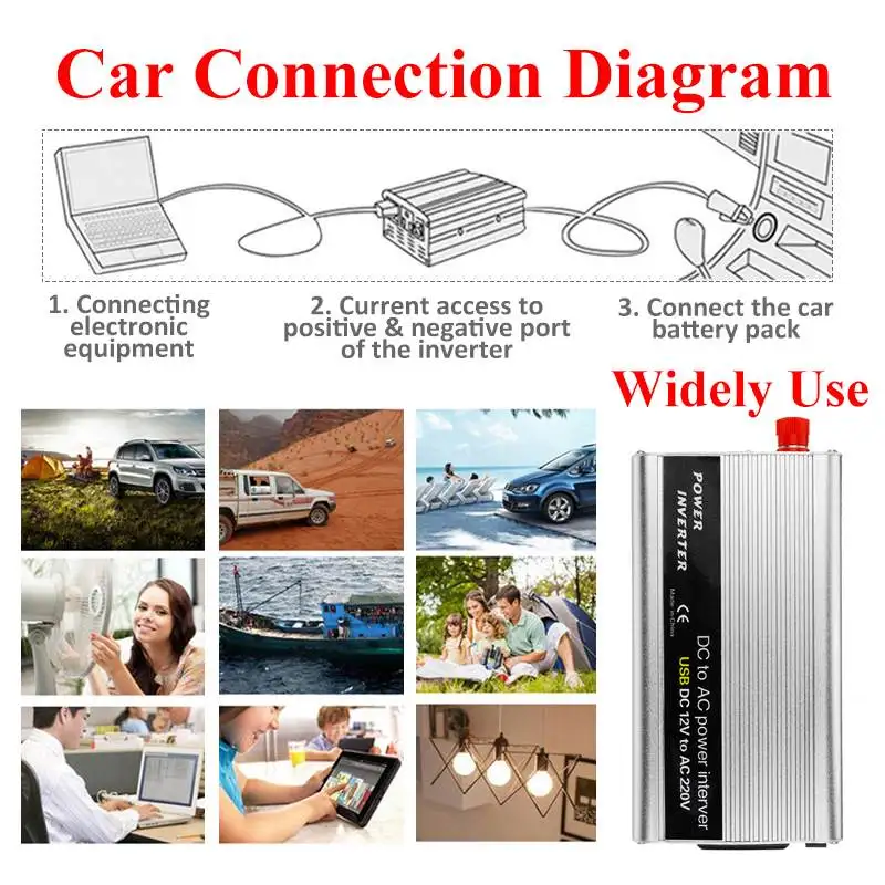 4000W Peaks Solar Power Inverter 12V 220 Voltage Modified Sine Wave USB Car Charge Converter Transformer 2000W