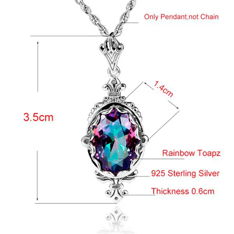 Fashion Pendant Women Handmade Mystic Rainbow Lab Topaz Stone Bohemia 925 Sterling Silver Necklace Pendant Party Vintage Jewelry