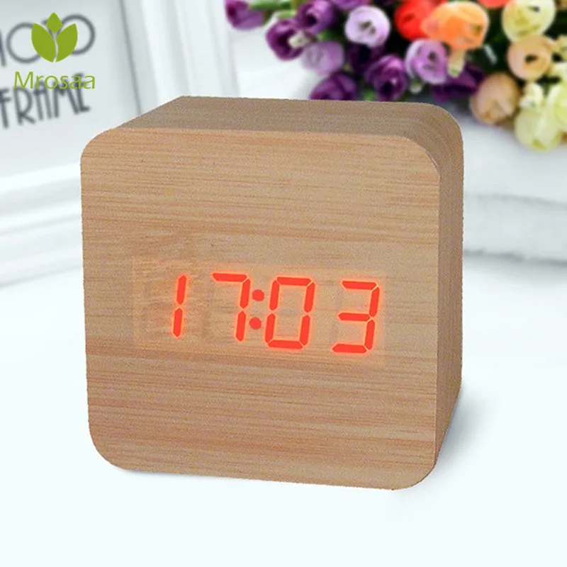 

Mrosaa Digital LED Alarm Clock Wooden Electronic Table Desktop Clocks Time Temperature date Watch Digital Modern Design clocks