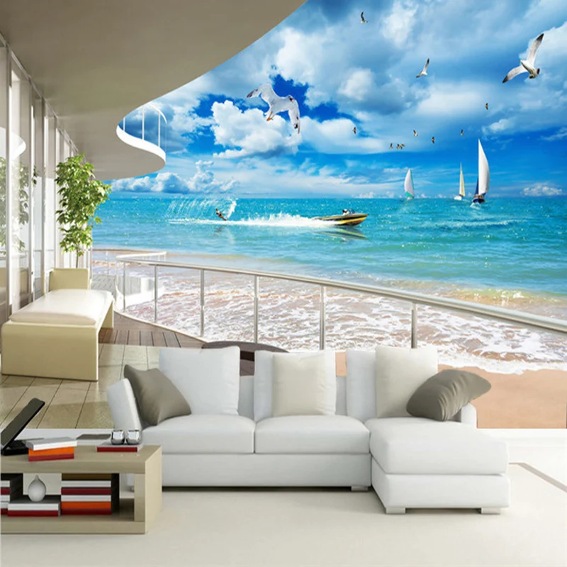 

Photo Wallpaper 3D Seaside Landscape Murals Living Room TV Sofa Backdrop Wall Paintings Home Decor Papel De Parede 3 D Paisagem