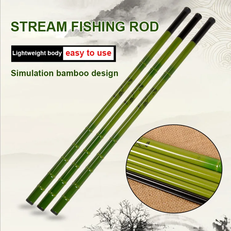 FRP Fishing Rod Super Hard Powerful Travel Fishing Tackle Imitation Bamboo Pattern Pole Rod 2.7/3.6/4.5/5.4/6.3/7.2m YS-BUY