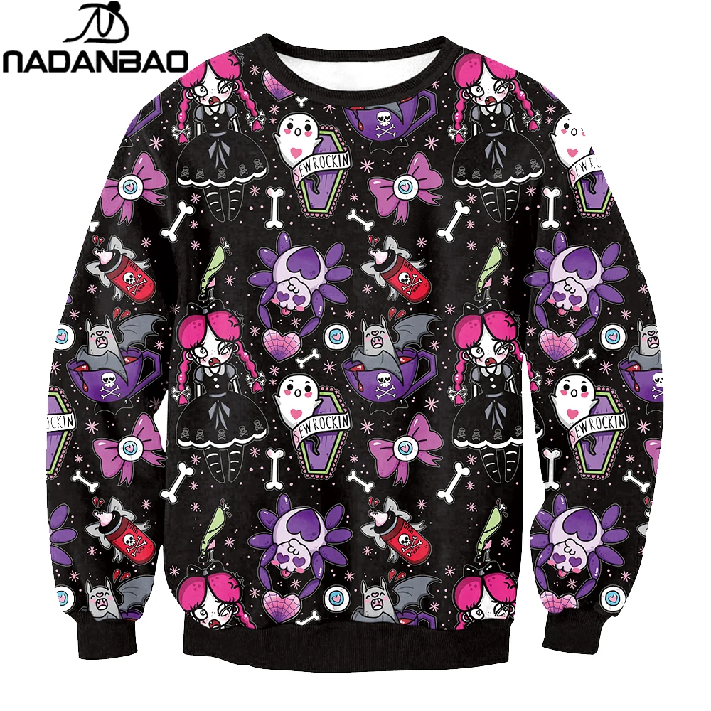  NADANBAO Brand New Fashion Women Hoodies Sweatshirt Skull Flower Girl Digital Printed Tracksuit Lon