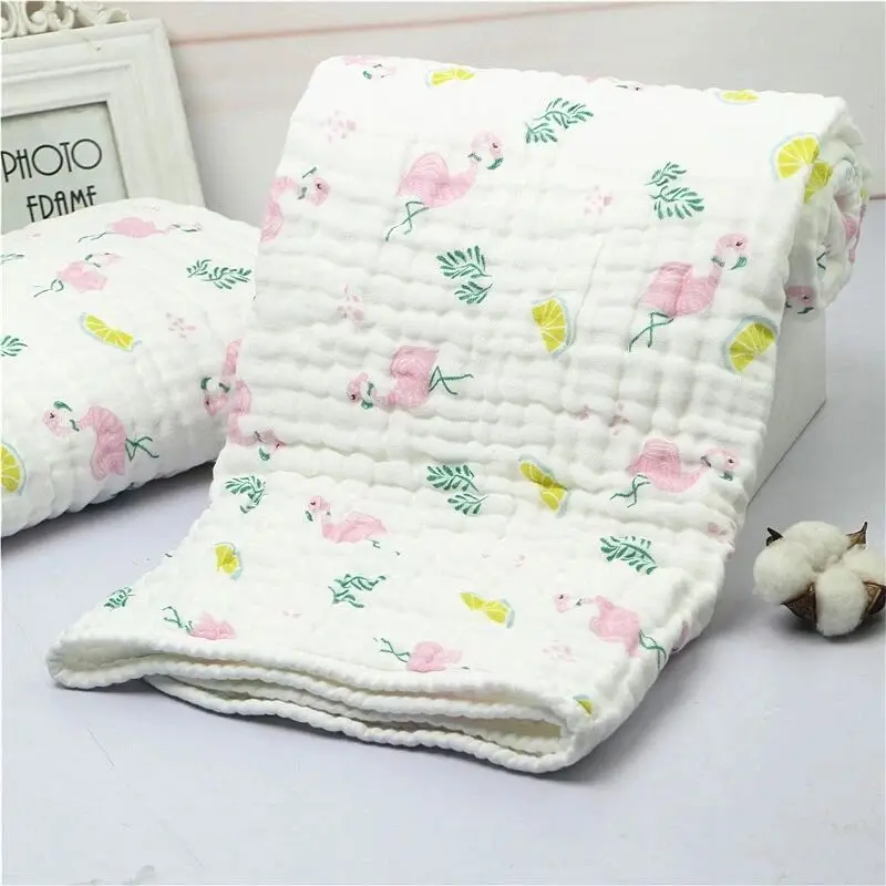 Хлопковые детские одеяла детское банное полотенце с мультяшным принтом; пеленки для новорожденных пеленки 6 Слои марлевые обертки Подставки для фотографий 110x110 см - Цвет: Flamingo