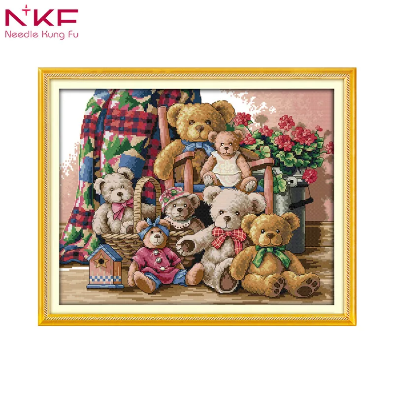

Bear family cartoon home decor cross-stitch sets diy embroidery needlework kits painting counted print on canvas DMC 14ct