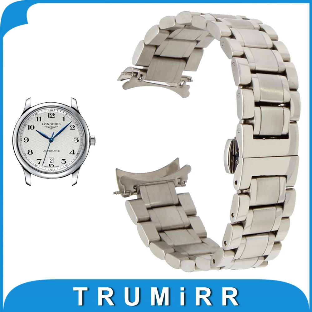 19mm 20mm Stainless Steel Watch Band Curved End Tool for Longines Master L2 Butterfly Buckle Strap