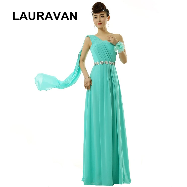 

ladies womens grecian floor lenght chiffon one shoulder bridesmaid formal party ball turquoise green dress and red for wedding
