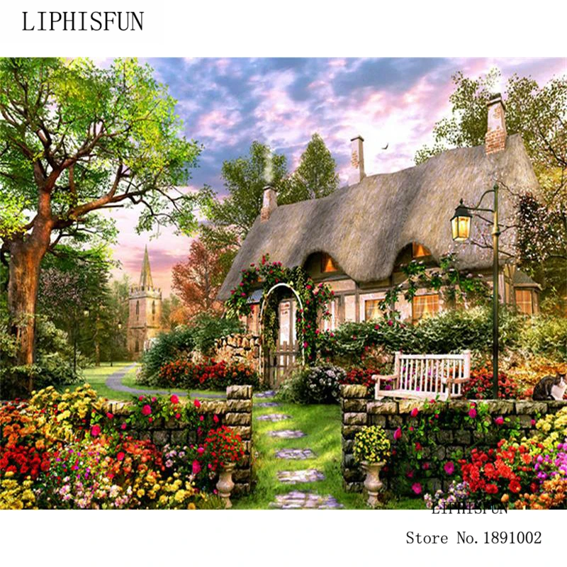 Full Square Diamond 5D DIY Painting Cottage Garden Embroidery Cross Stitch Rhinestone Mosaic Decor Gift|paintings cottages|diamond 5d5d diy diamond |