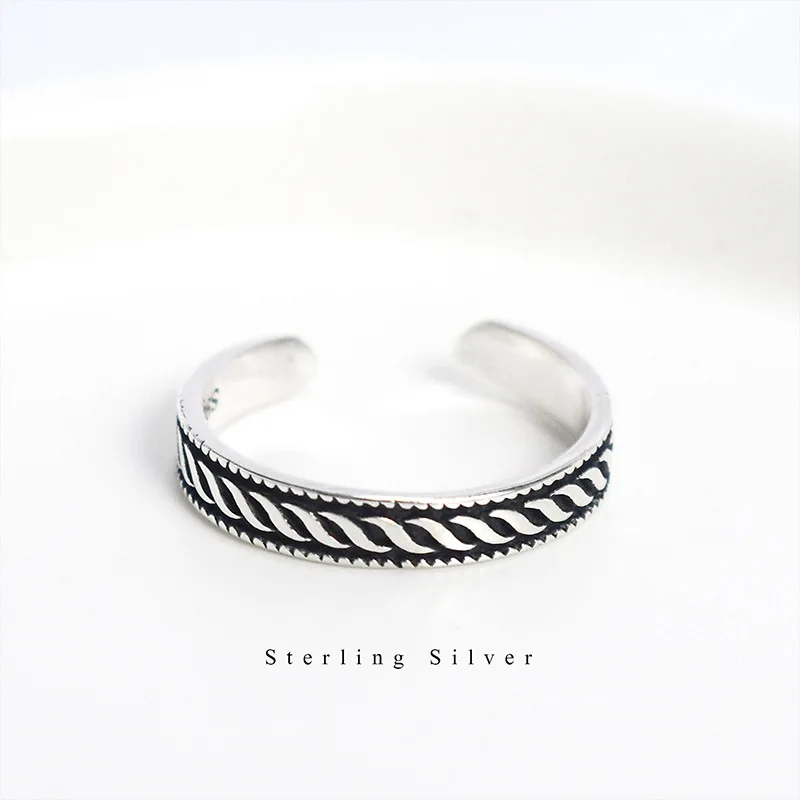 Qevila New Fashion Ring Jewelry 925 Sterling Silver Vintage Little Finger Ring for Women Adjustable Open Wedding Engagement Ring (5)