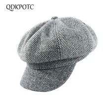 QDKPOTC осень и зима новая полушерстяная кепка газетчик высокое качество берет Ретро полосатая восьмиугольная шляпа для мужчин и женщин шапки