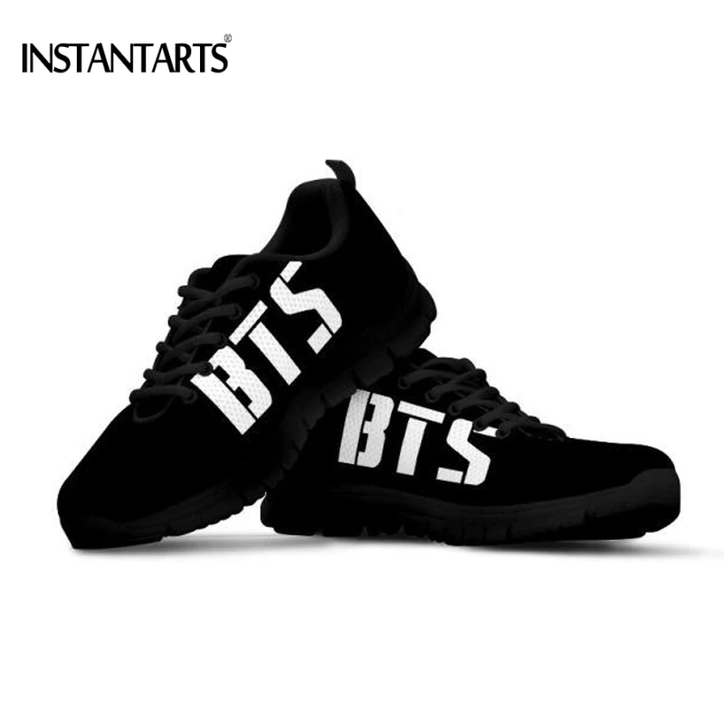 

INSTANTARTS Women Flat Shoes Kpop BTS 3D Print Sneakers for Women Breathable Female Black Summer Light Mesh Shoes Flat Plus Size