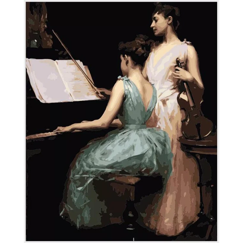 Playing piano beauty,Painting by Numbers Diy Oil Canvas Painting Wall