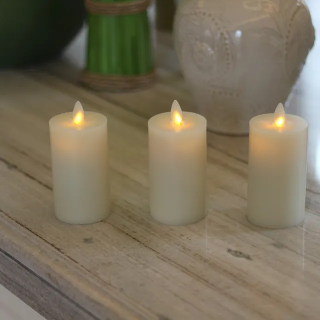 3pcs Flameless Battery Power LED Pillar Candles Unscented With Remote