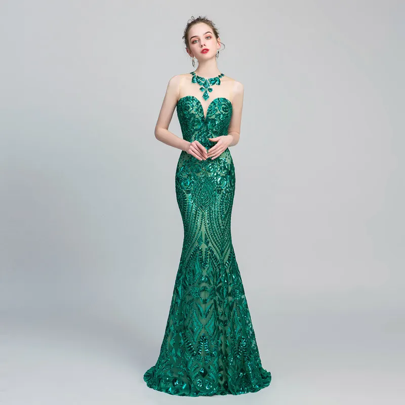 Luxury green Evening Dresses Long Formal Boat Neckline 8colors Sequins trumpet sleeveless lace ladies party gowns robe de soiree Luxury green Evening Dresses Long Formal Boat Neckline 8colors Sequins trumpet sleeveless lace ladies party gowns robe de soiree