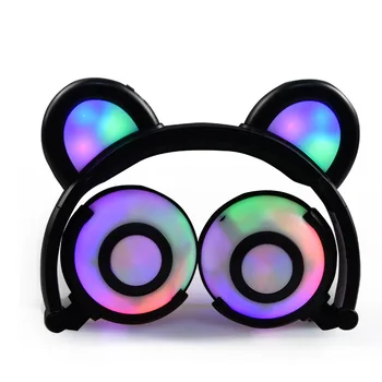 

Fashion Noise Cancelling Glowing Headphones Cartoon Bear Style Headset Mobile Phone Foldable Music Headset Headphone for PC MP4