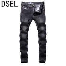 Черный Цвет Denim Джинсы для Мужчин Высокое Качество DSEL Бренд Почесал Полосой Джинсы Мужчины Эластичные Узкие Джинсы Улица Мужской Одежды Брюки