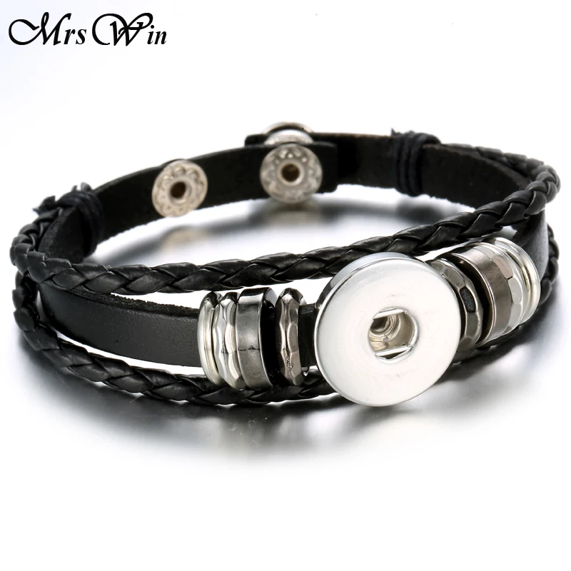 6 Colors Hot Sale Snap Leather Bracelet Retro Handmade