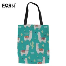 FORUDESIGNS/Мультяшные милые животные рисунок Альпака женские сумки для покупок многоразовые холщовые женские сумки-тоут Эко сумки для покупок для девочек