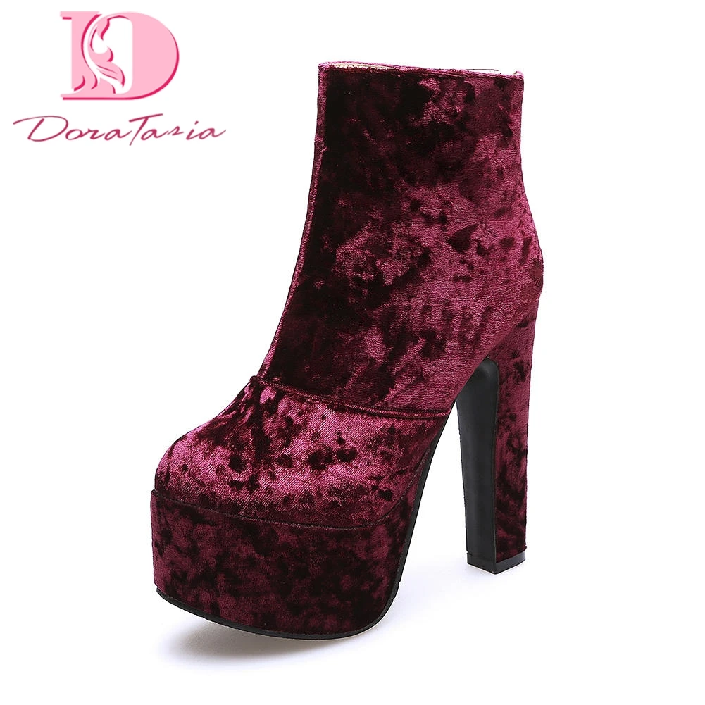 

DoraTasia Large Size 31-48 Thick Heels Platform Ankle Boots Woman Shoes Zip Up sexy party Boots Female Autumn Shoes Woman