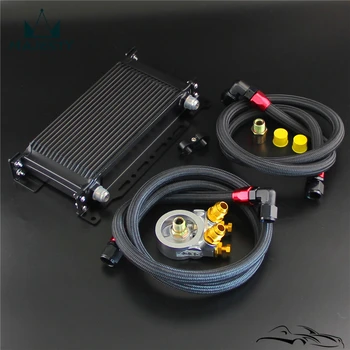 

19 Row Oil cooler w/ Mounting Bracket +176F /80 Deg Thermostat Adapter Hose Kit Black
