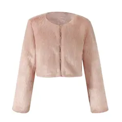 2018 элегантный Для женщин из искусственного меха пальто розовый плюс Размеры S-3XL короткий пушистый зимняя куртка с длинным рукавом Chic для